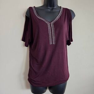 Cable & Gauge Cold Shoulder Beaded Blouse